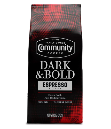Community Coffee Dark & Bold Espresso Roast, Extra Dark Roast Ground Coffee, 340g Bag (Pack of 1)