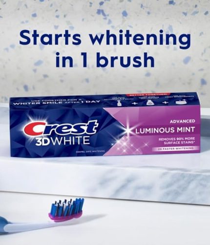 Crest 3D White Advanced Luminous Mint Teeth Whitening Toothpaste, 3.7 oz Pack of 4 - Helps Remove Surface Stains, Whitens Teeth, Strengthens Tooth Enamel, Protects Against Cavities
